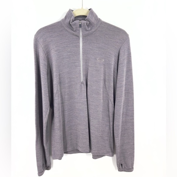 Icebreaker Womens 100% Wool Half Zip Sweater Top Size M Gray Purple Long Sleeve - Picture 1 of 10
